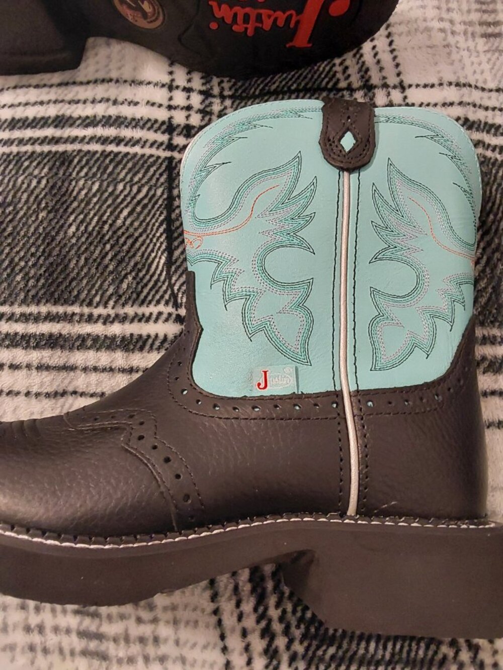 JUSTIN BOOTS GYPSY LEATHER ROUND TOE COWBOY BOOTS TURQUOISE NEW W TAGS, BEAUTY - Picture 7 of 16